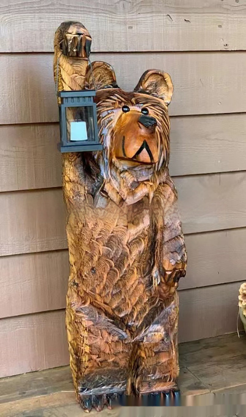 Bear Lamp Wood Carving Resin Garden Bear Decorations Manor Led Ornaments