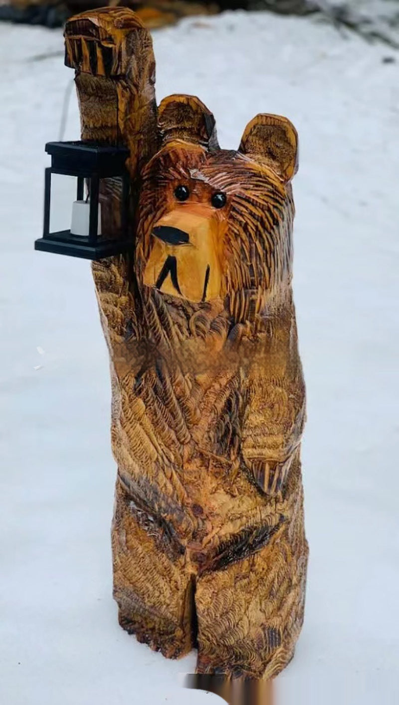 Bear Lamp Wood Carving Resin Garden Bear Decorations Manor Led Ornaments