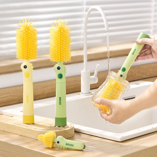 Little Dinosaur Two-in-one Soft Silicone Cup Brush Cleaning Brush