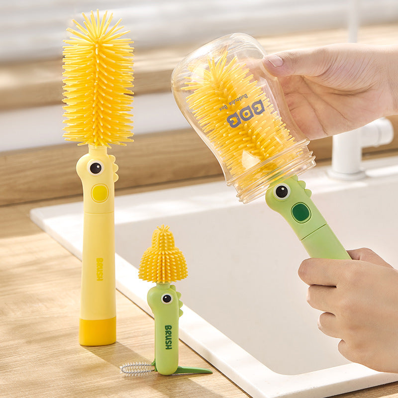 Little Dinosaur Two-in-one Soft Silicone Cup Brush Cleaning Brush