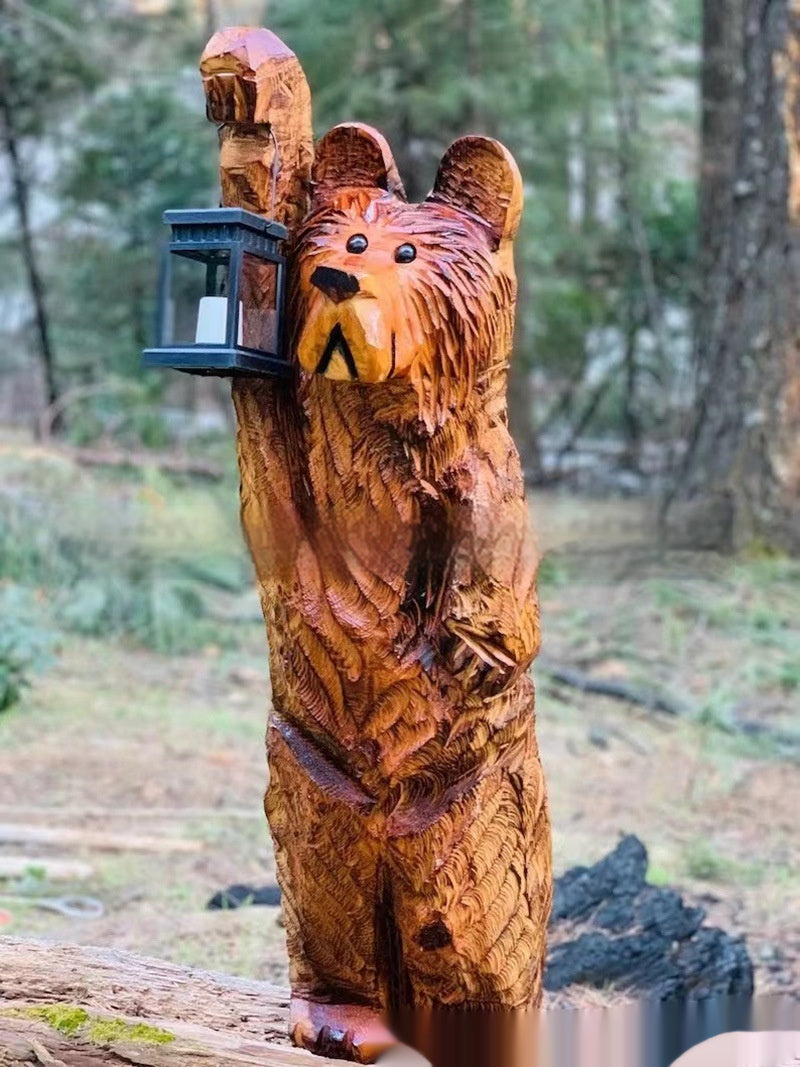 Bear Lamp Wood Carving Resin Garden Bear Decorations Manor Led Ornaments