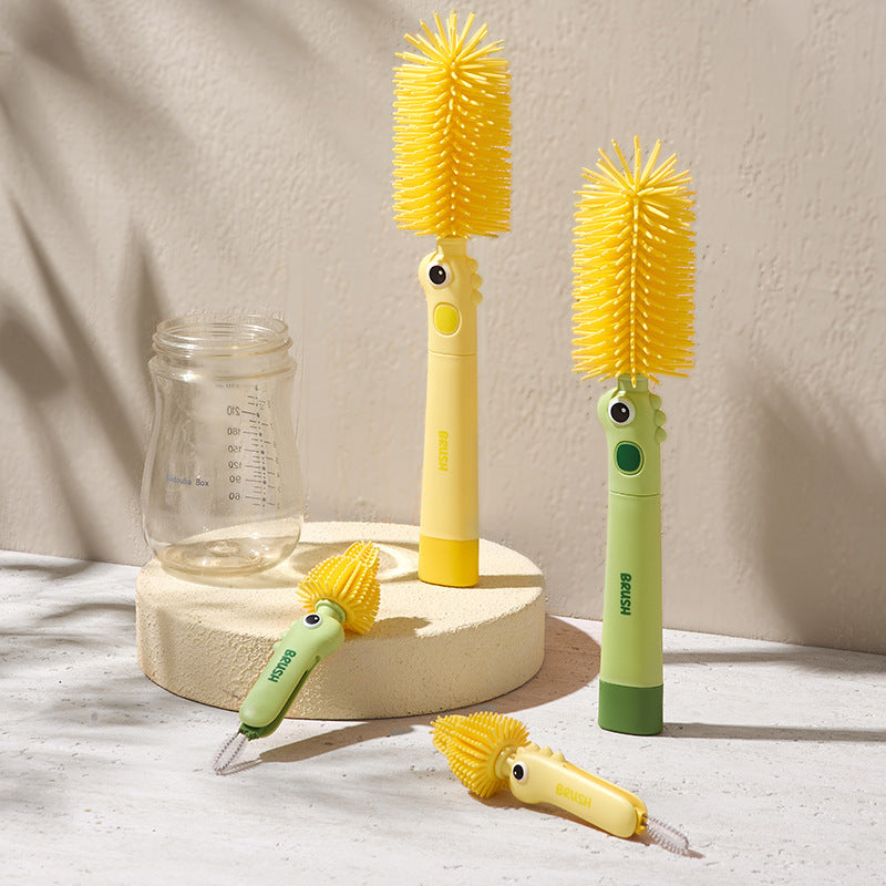 Little Dinosaur Two-in-one Soft Silicone Cup Brush Cleaning Brush